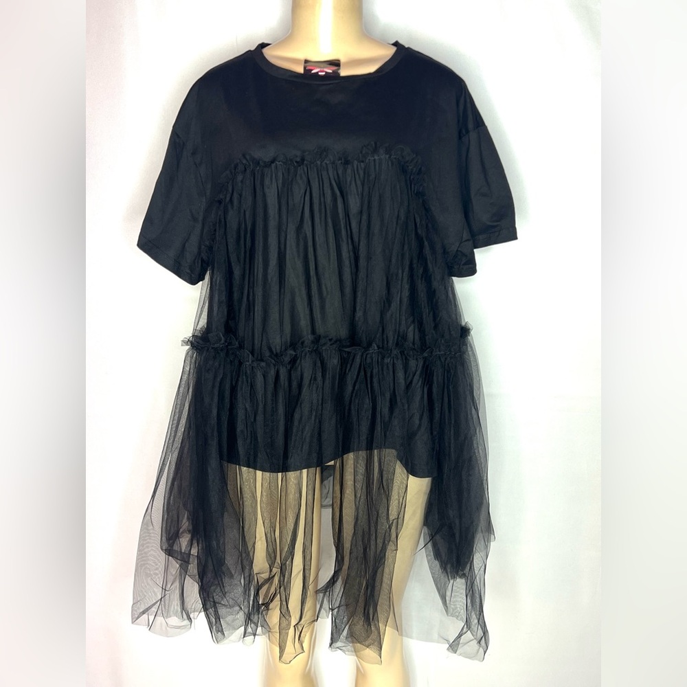 JADE BY JANE Black Sheer Tulle Layered Top